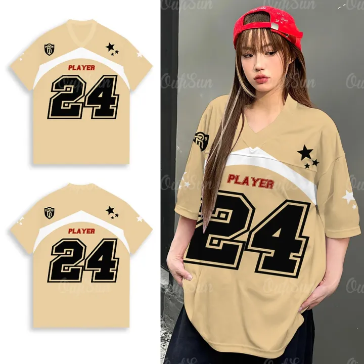 Red%20number%2024%20womens%20T-shirt%20V-neck%20loose%20fit%20top%20oversized%20cool%20short%20sleeves%20-%20Image%209