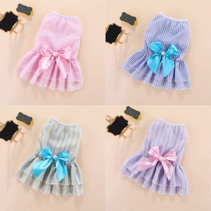 \12304; MQQ】Puppy Vertical Striped Butterfly Summer Pet Princess Wedding Dress Cat Skirt Shih Tzu Dog Clothes