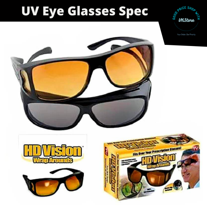 HD Spec Wrap Around Eyes UV Protection Anti Glare Glasses Night Vision Driving Sunglasses