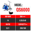 Ratio 5.2:1 Trolling Reel QS1000-7000 Series 14BB High Speed Spinning Fishing Reel Max Drag 5kg Jigging Reel Outdoor Fishing Saltwater Freshwater.