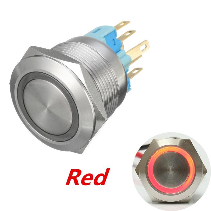 12V 6 Pin 22mm LED Light Angle Eye Flat Head Push Button Momentary Switch ( Red ) - Red (red)
