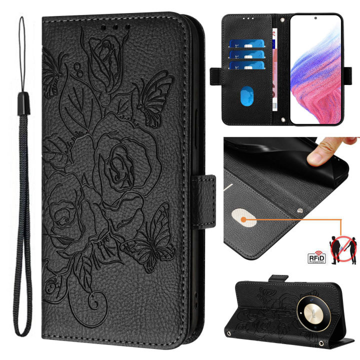 lthmy for Huawei Nova X9A Leather Flip Cover Phone Case with Rose Flower Embossing Magnetic Leather Wallet Cellphone Case
