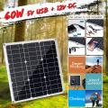 60W 18V Mono Solar Panel Dual 12V/5V  Universal Serial Bus Monocrystaline Flexible Solar Charger For Car RV Boat Batter Charger -. 