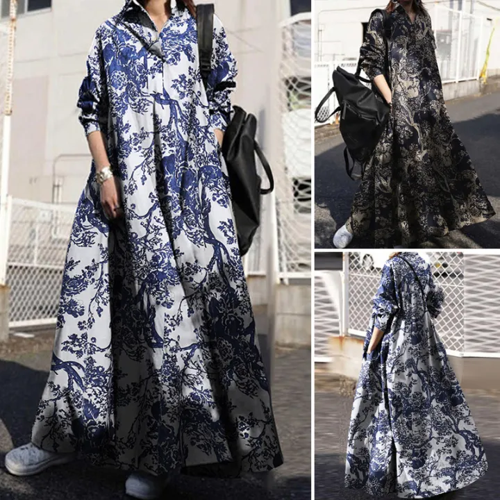 ZANZEA%20Women%20Long%20Sleeve%20Retro%20Floral%20Printed%20Kaftan%20Baggy%20Gown%20Abaya%20Maxi%20Dress%20-%20Image%204