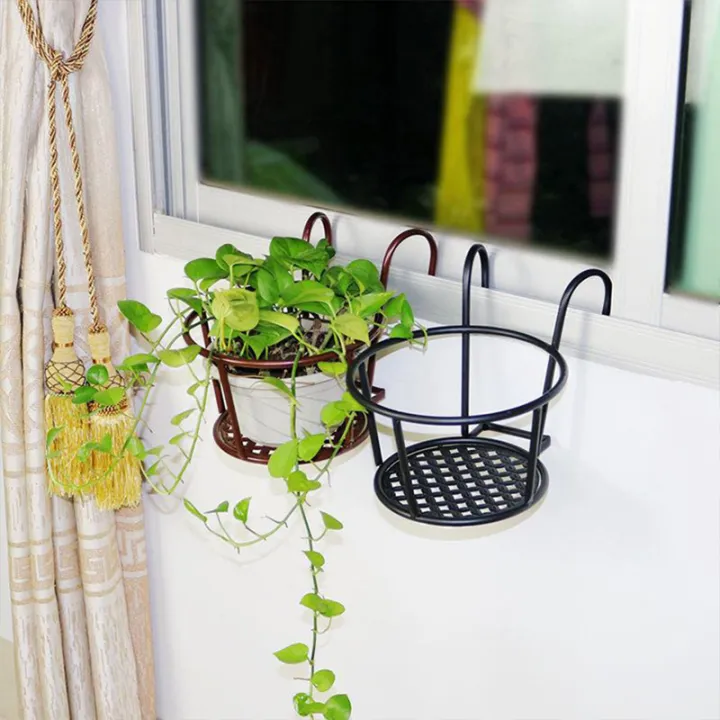 Garden Iron Rack Outdoor Hanging Plant Iron Racks Fence Balcony Round Flower Pot Shelf ...