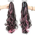 18 Inch Long Curly Wig with Deep Purple Red Sky Blue Ponytail and Large Claw Clip Synthetic Fake Ponytail Extension.