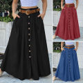 ZANZEA Womens Pleated Button Down Skirts A Line Flare Swing Solid Long Maxi Skirts. 