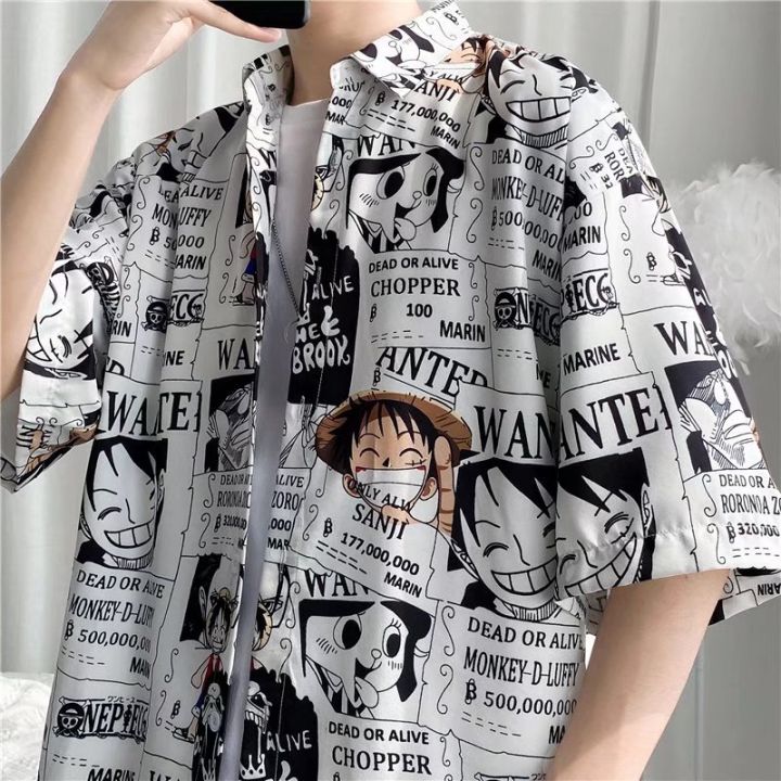 One Piece Anime Shirt Hawaiian Shirts for Men 3D Printed Casual Button Down Shirt White