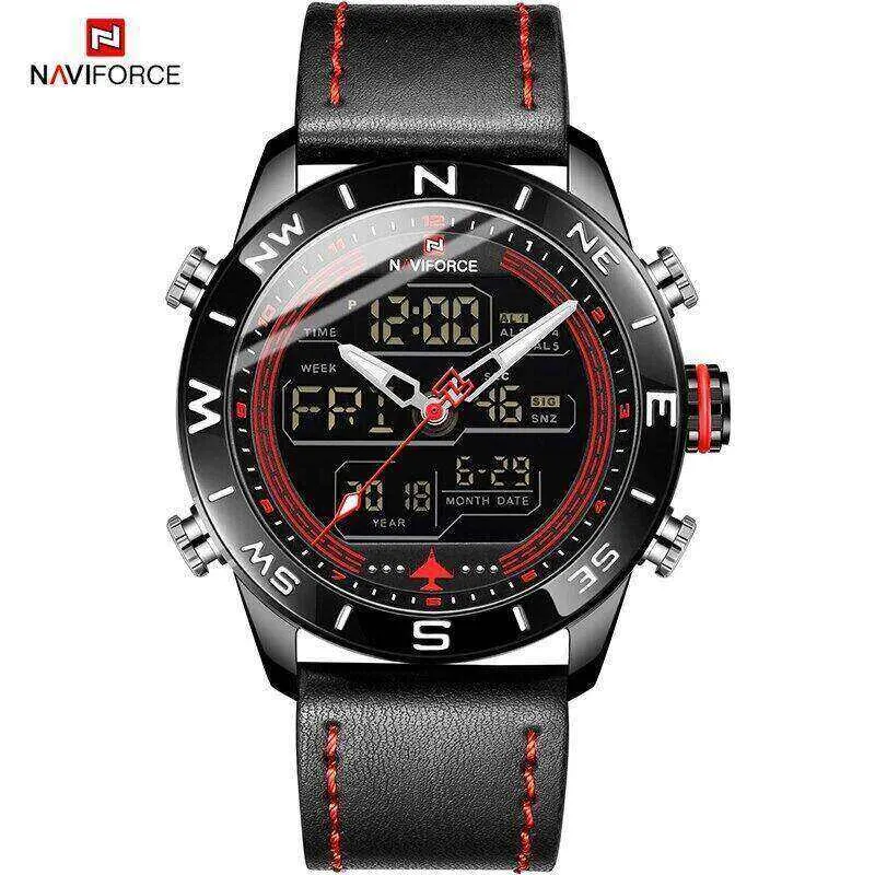 NAVIFORCE 9144 Fashion Gold Men Sport Watches Mens LED Analog Digital Watch Army Military Leather Quartz Watch I STYLEZ ISO139 Daraz.lk