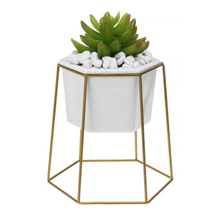 Hexagon%20Ceramic%20Plant%20Pot%20Metal%20Rack%20Holder%20Set%20Succulent%20Flower%20Planter%20Garden%20-%20Golden%20-%20Image%202