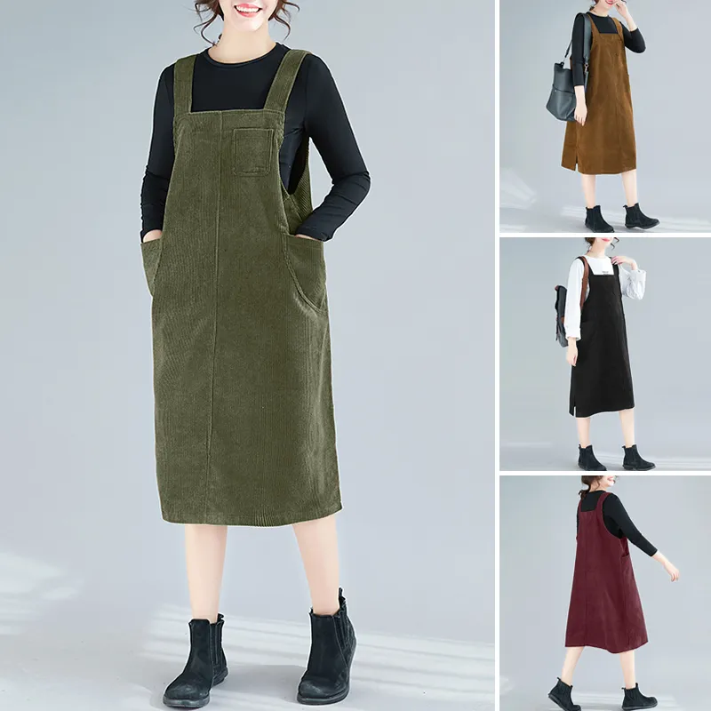 ZANZEA Womens Corduroy Pinafores Bib Overalls Dress Ladies Sleeveless Sundress Daraz .bd
