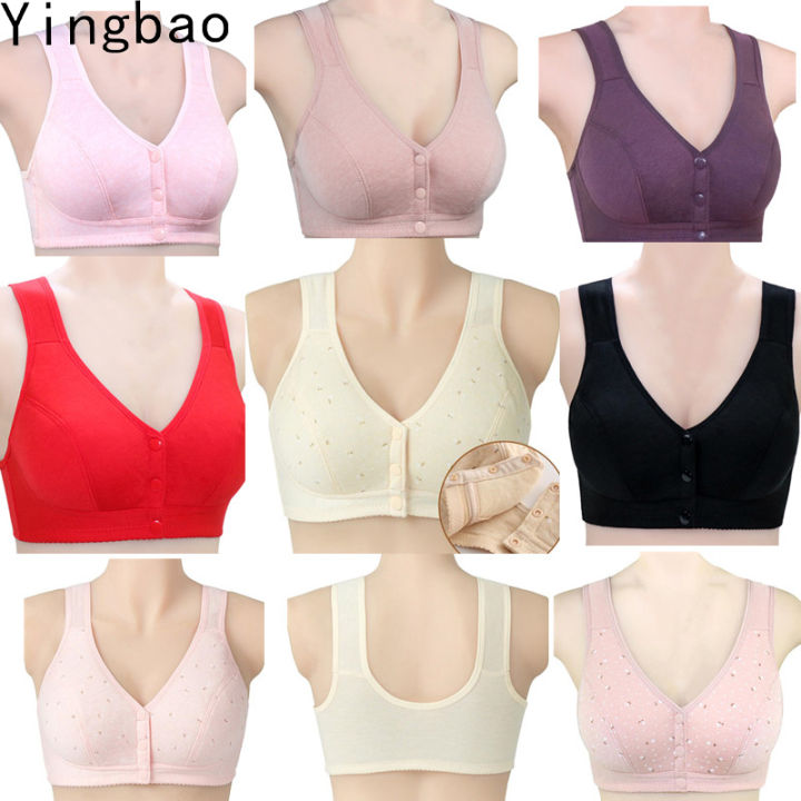 Yingbao 40-90kg Bra Women Front Button Without Plus Size 48 34b Non Wire 38 C Push Up Full Cup Comfortable No Steel Ring Cotton Mother Ladies Wireless Bras Black Red Pink
