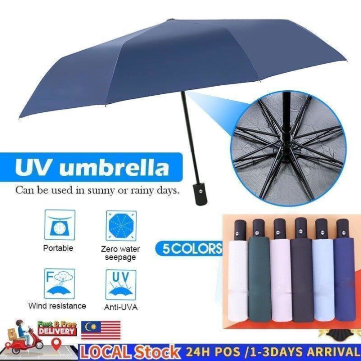 (Extra Thick Material Ready STock) 99% Block with Black Layer Automatic Payung UV Fashion Automatic/Manual Foldable Auto Open Close One Handed Umbrella Windproof/ Payment