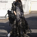 ZANZEA Women Long Sleeve Retro Floral Printed Kaftan Baggy Gown Abaya Maxi Dress. 