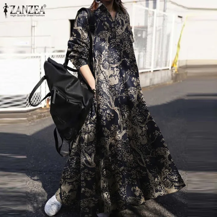 ZANZEA%20Women%20Long%20Sleeve%20Retro%20Floral%20Printed%20Kaftan%20Baggy%20Gown%20Abaya%20Maxi%20Dress%20-%20Image%202
