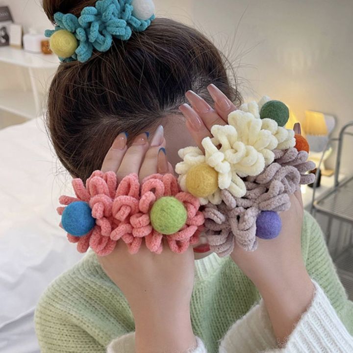 REEBO%20Wide%20Cute%20Simple%20Female%20Intestine%20Bands%20Headwear%20For%20Girls%20Gift%20Plush%20Ball%20Towel%20Mop%20Scrunchies%20Korean%20Style%20Rope%20Ponytail%20Holder%20Women%20Hair%20Ring%20-%20Image%203