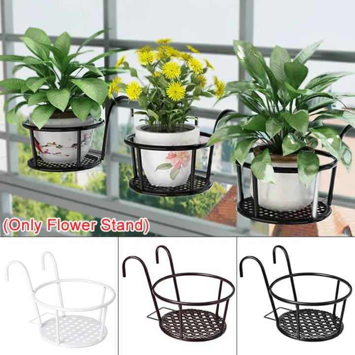 Garden Iron Rack Outdoor Hanging Plant Iron Racks Fence Balcony Round Flower Pot Shelf ...