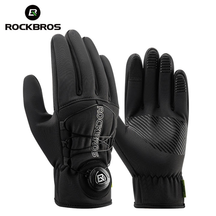 ROCKBROS Cycling Gloves Road MTB Bike Electromobile Adjustable Knob Windproof Warm Men Long-fingered Velvet Autumn Winter