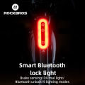 ROCKBROS Bicycle Rear Light Smart Bluetooth 5 lighting Modes Lock Light Waterproof TYPE-C Rechargeable Brake Sensing Tail Light Bike Accessories. 