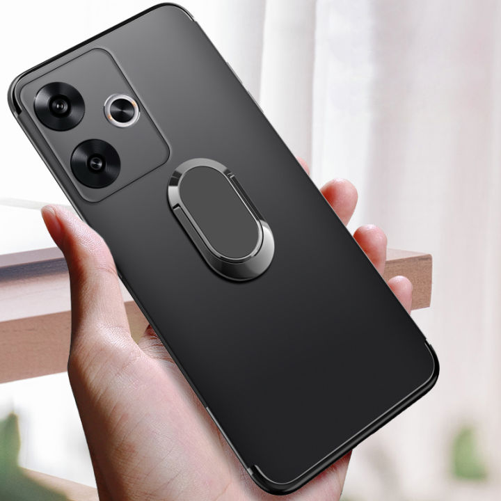 For Xiaomi Poco M6 Case Soft Silicone Matte Full Protector Shockproof Car Adsorb Holder Ring For Xiaomi Poco M6 4G Back Cover Phone Cases