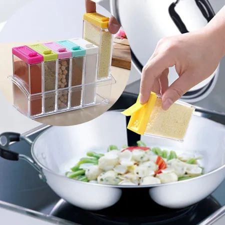 Six-piece Set Transparent Plastic Seasoning Box Salt and MSG Seasoning Can
