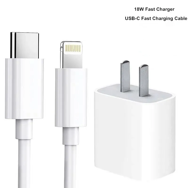 For iPhone 11 18W USB-C Power Adapter Charger US EU Plug Smart Phone Fast  Charger Adapter with Type-C to Lightning Cable For iPad For iPhone 11 Pro 