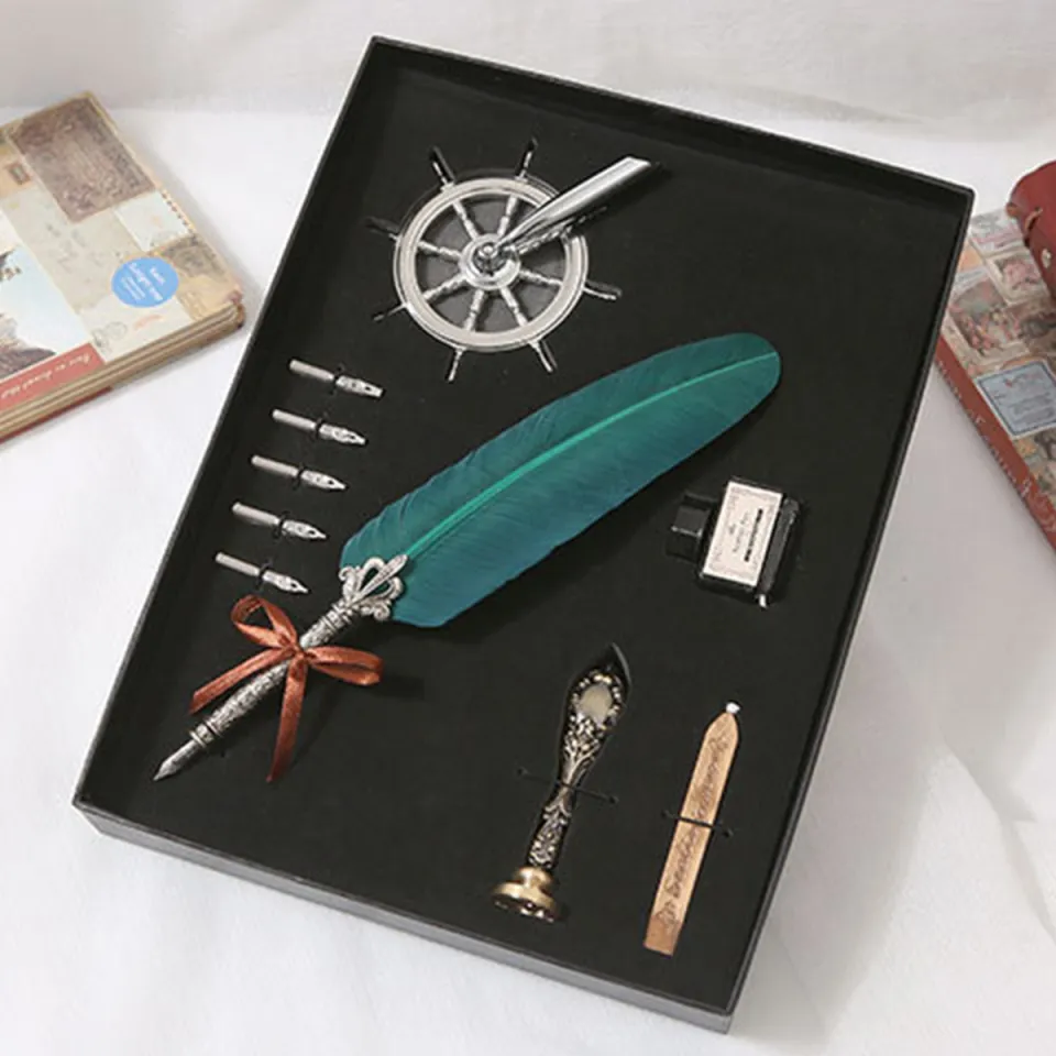 Greensen Quill Feather Dip Pen Set - Vintage Calligraphy Pen With 6 Nibs & Ink Bottle For Handwriting & Gifts - View #8