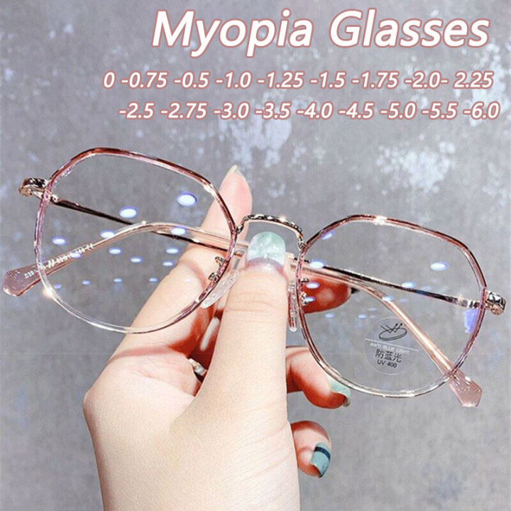 -0.75 -1.25 -1.75 -2.25 -2.75 Finished Myopia Women Round Anti Blue Light Nearsighted Glasses With Minus Grade
