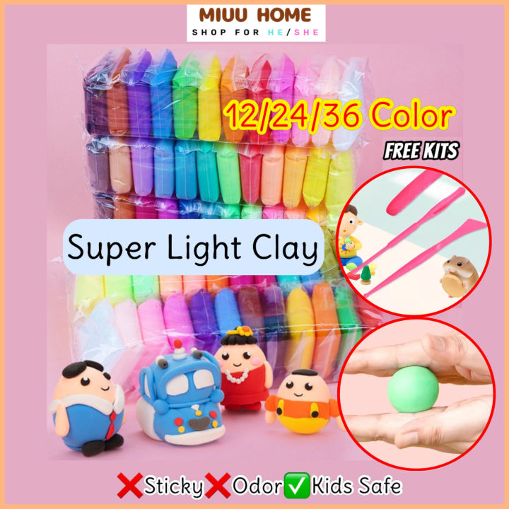 Super 12/24/36 Colours Non Toxic Air Dry Polymer Modeling Tanah Liat Kanak Ultra Light Clay