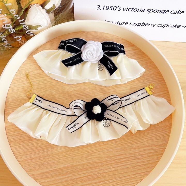 Zhongku Pet Bib Letter Ribbon Collar Camellia Flower Bow Necklaces Decorative Bibs