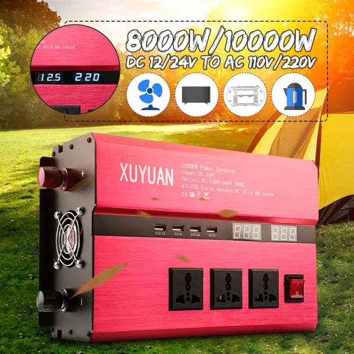 Solar Power Inverter 10000W Premium LED 24-110V AC 4 USB Wave Converter ...
