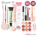 Lameila 14 PCS Makeup Set BB Cream Eye Shadow Lip Stick Mascara Eyeliner Eyebrow Trimmer Brush Isolation Pre makeup lotion Set up powder Eyelash curler. 