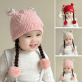 Cute Braid Baby Ear Protection Cap 6-24M Kids Winter Warm Knitted Woolen Hat Cartoon Toddler Beanie Children Girl Crochet Bonnet. 