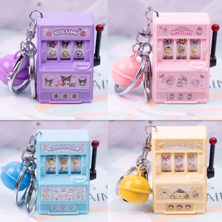 【HBESTY】 Kawaii Sanrio Casino Game Console KeyChain Melody Cinnamoroll Kuromi Cute Fashion Mini Simulation Turn hine Keychain Toy Gift