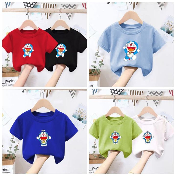 High Quality AQ Tshirts Cartoon Doraemon Print Basic Design Tshirt Muslimah Kanak Perempuan Creative T shirt Teenager T Shirt Boy