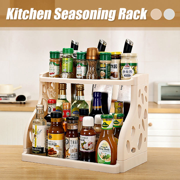 2 Tier Kitchen Storage Pantry Rack Organizer KnifeSlot Bottle Holder ...