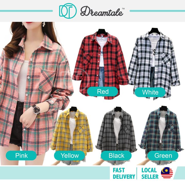Dreamtale Women Checkers Casual Shirt Button Long Sleeve Blouse Top WCO088
