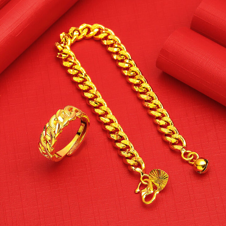 Jewellery 916 Malaysia Set Lelong Viral Murah Rantai Cop Emas Suasa 375 Original Lucky Love Korea & Bangkok Gold Peach Heart Bracelet for Women and Men Fashion Gelang Tangan Lelaki