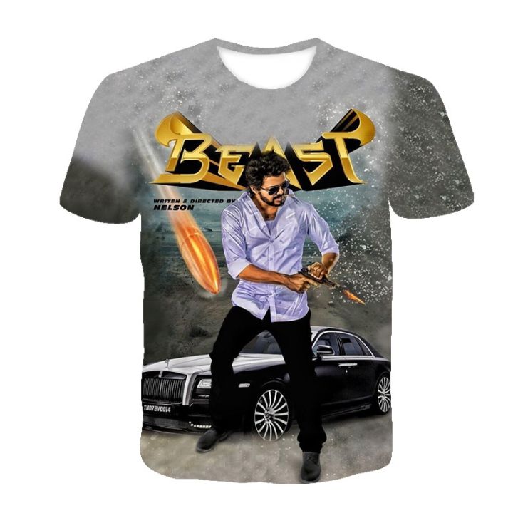 Ready Stock New 3D Printed BEAST Movie Play Character Fashioh Joseph Vijay Chandrasekhar Short sleeve T shirt