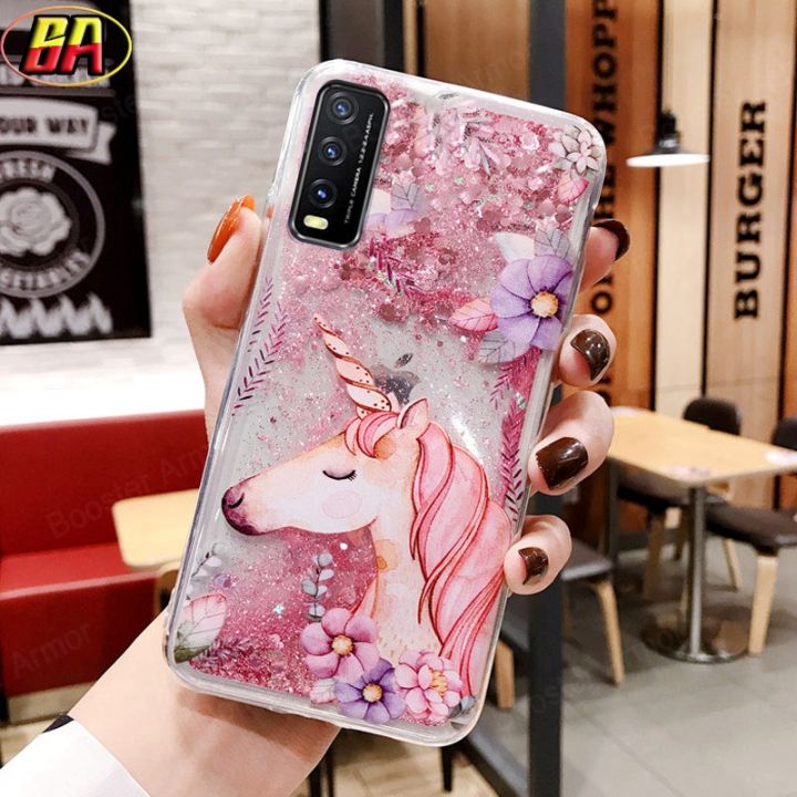 Y20 Y20S Y20i VIVO Y12S Y11S V2026 Y12A V2027 V2029 V2032 Y21 Y21S Y33S Y33t Y15S Y15A Cute Unicorn Pattern Liquid Dynamic Quicand Soft Rubber Phone Case For Girls