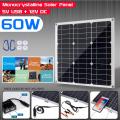 60W 18V Mono Solar Panel Dual 12V/5V  Universal Serial Bus Monocrystaline Flexible Solar Charger For Car RV Boat Batter Charger -. 