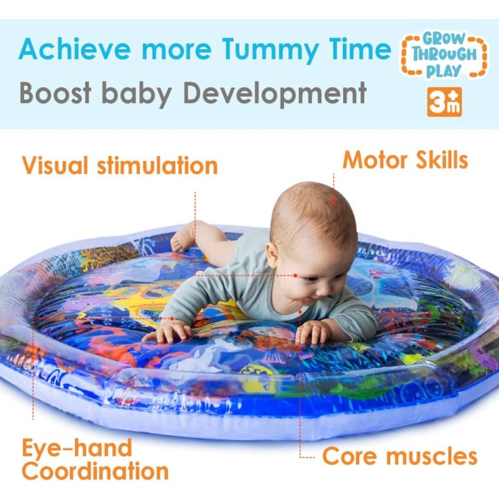 Children's Inflatable Pat Pad Water Play Mat Inflatable Baby Mat Water Pad PVC Ocean Fish Water Pad Toy Cushion Gift for Infants Toddlers Boys Girls Round Play Mat