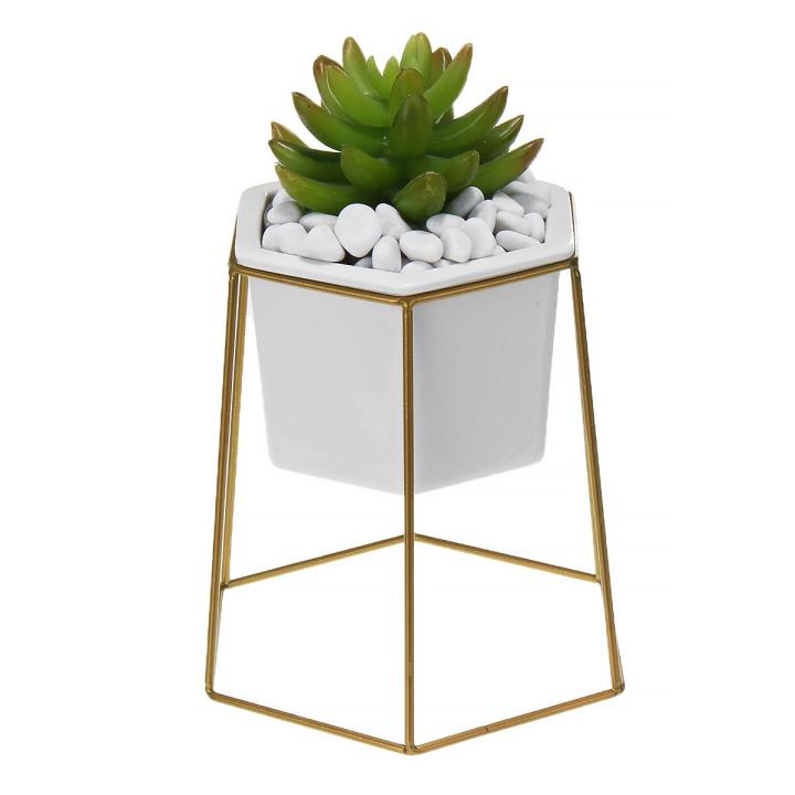 Hexagon%20Ceramic%20Plant%20Pot%20Metal%20Rack%20Holder%20Set%20Succulent%20Flower%20Planter%20Garden%20-%20Golden%20-%20Image%203