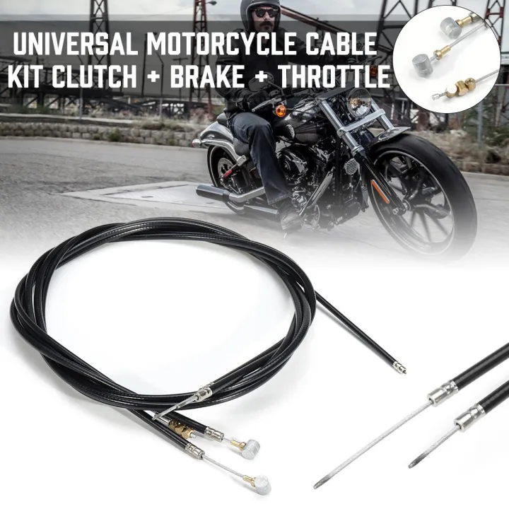 Universal Black Motorcycle Cable Set Motors Kit Clutch, Brake, Throttle ...