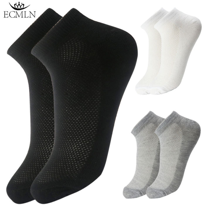 ECMLN Summer Men's Mesh Socks Breathable Short Ankle High Quality Cotton Business Black White Solid Color Plus Size