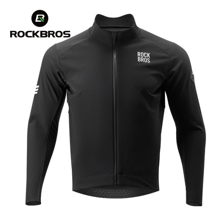 ROCKBROS Men's Cycling Windproof Fleece Jacket Autumn Winter Windproof MTB Road Bike Top Long Sleeves Warm Sport Coat With 2 Widened Pockets Bicycle Clothing