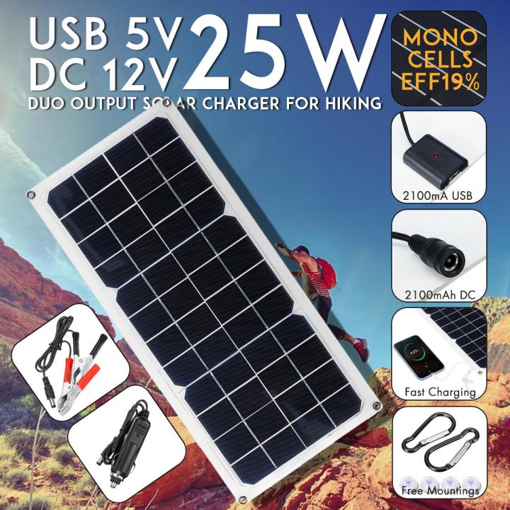 25W%20DUO%20Output%2012V%20%205V%20Universal%20Serial%20Bus%20Mono?Solar%20Power%20Charging%20Panel%20w%20Suckers%20&%20Carabiner%20for%20DUO%20Output%20for%2012V%205V%20Camping%20Fan/Lamp/Power%20Generator%20System%20For%20iPhone%20Huawei%20-%20-%20Image%203