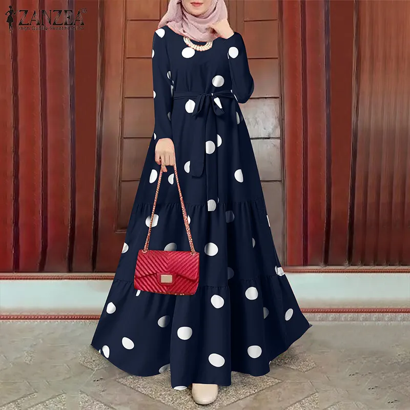 ZANZEA Muslimah Women Muslim Polka Dots Long Sleeve A-Line Layered Retro Maxi  Dress | Daraz.com.bd