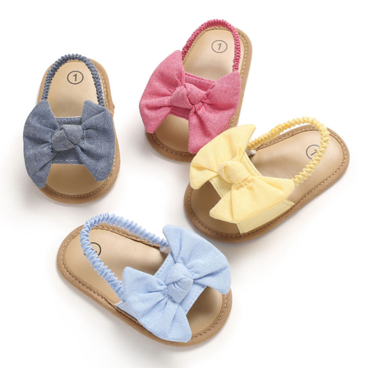 Sandal bukan Slip kain tunggal berjalan selesa gadis bayi kanvas Bowtie kasut sandal tali pinggang elastik