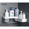 Punch-Free Storage Corner Rack Shelf Towel Hanger Hook Bathroom Kitchen Shelf - Grey. 